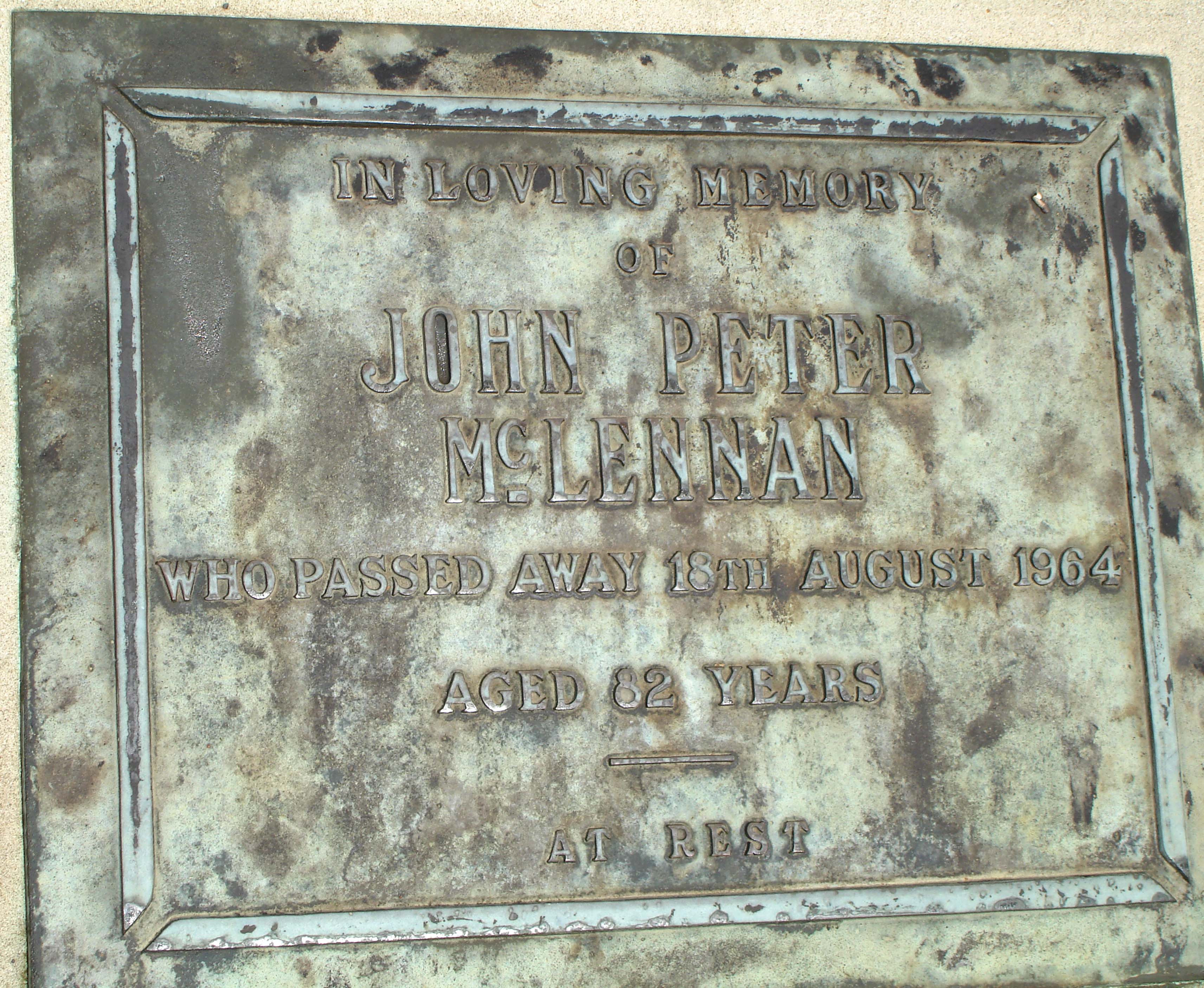 Photo of headstones/John Peter (Jack) McLennan hdstn d1964 Kauri Chyd